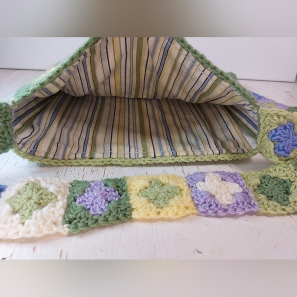 Colorful Hand Crafted Crochet Granny Square Crossbody Purse Boho Lined Handbag - Picture 12 of 12